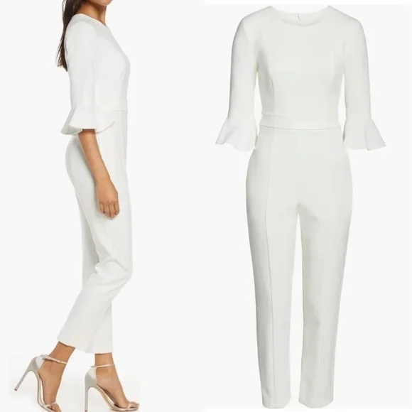 NWOT Black Halo Brooklyn Jumpsuit white bell sleeves sz 10